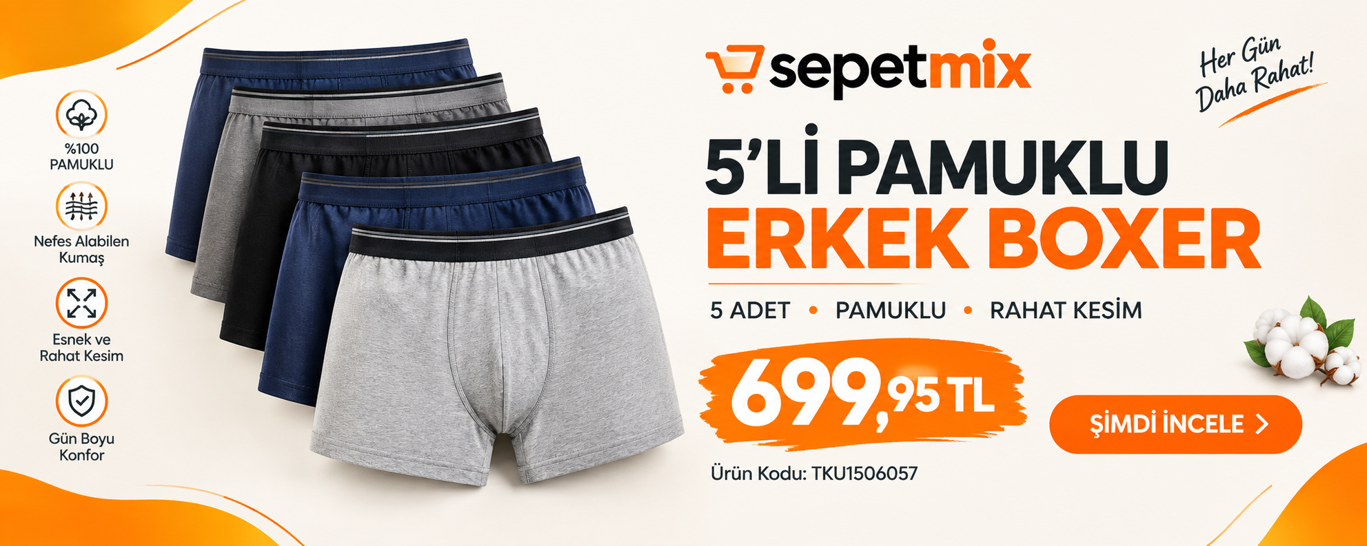 sepetmix boxer erkek 5 li paket